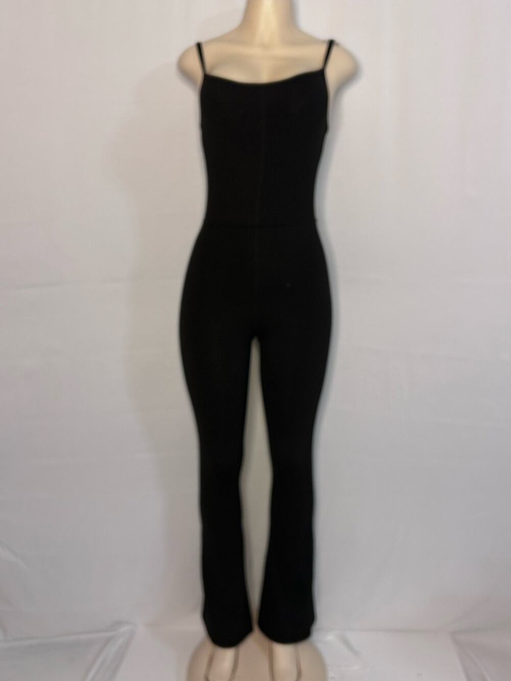 Qinsen Black Stretchy Spaghetti Strap Jumpsuit Small Minimal Scoop Back